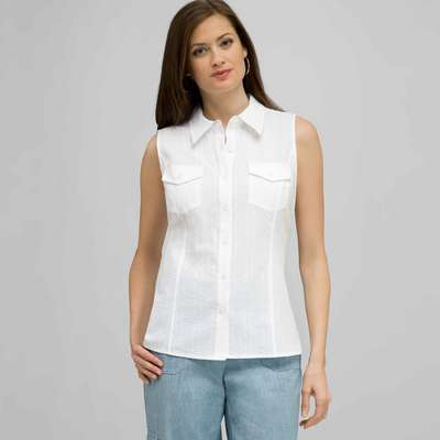 Sleeveless Button Down Blouse.