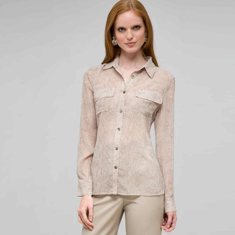 Python Inspired Button Front Shirt, Stone Multi, large image number 0